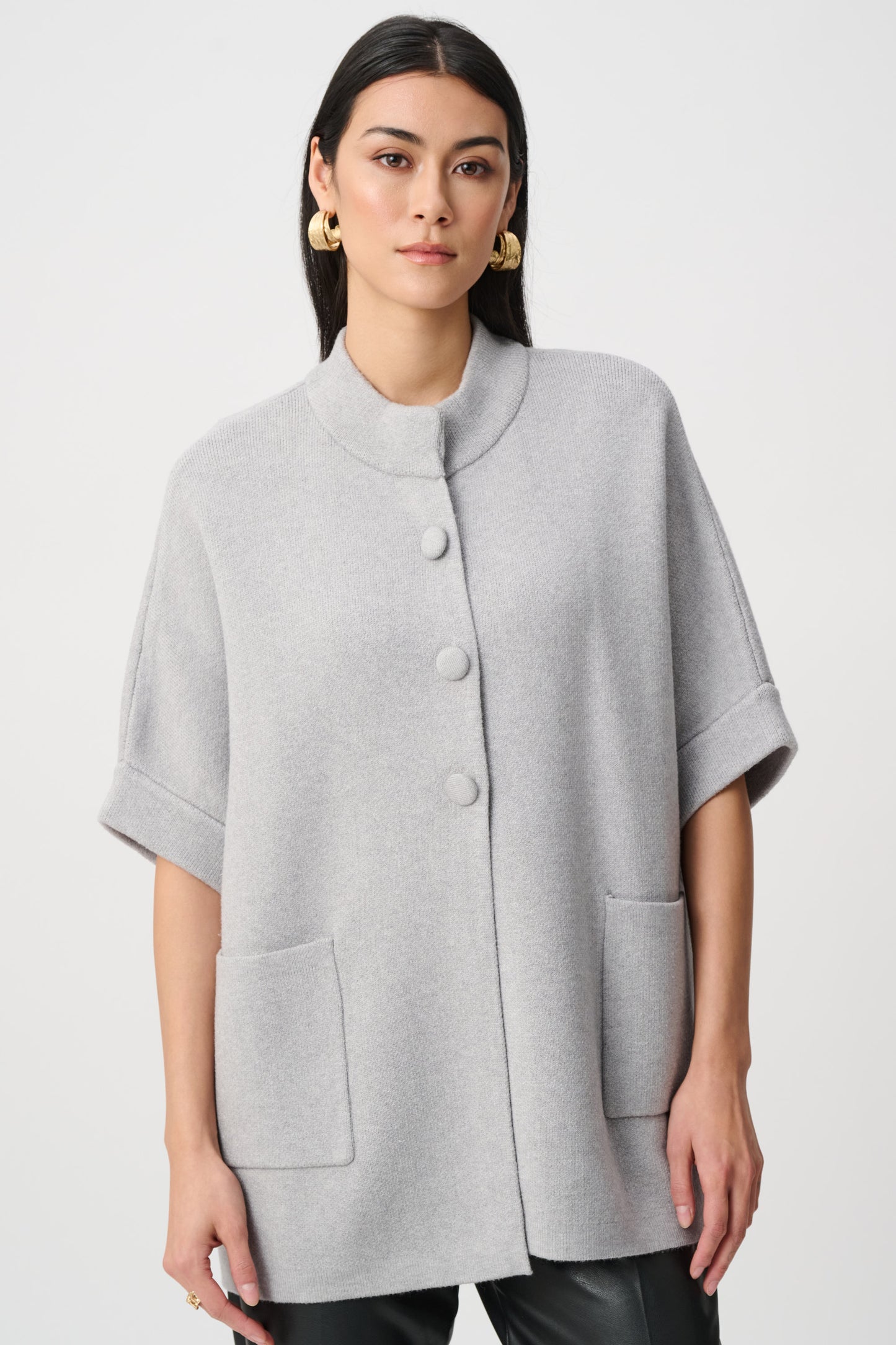 Chaqueta de punto de jersey con cuello medio gris claro 263951