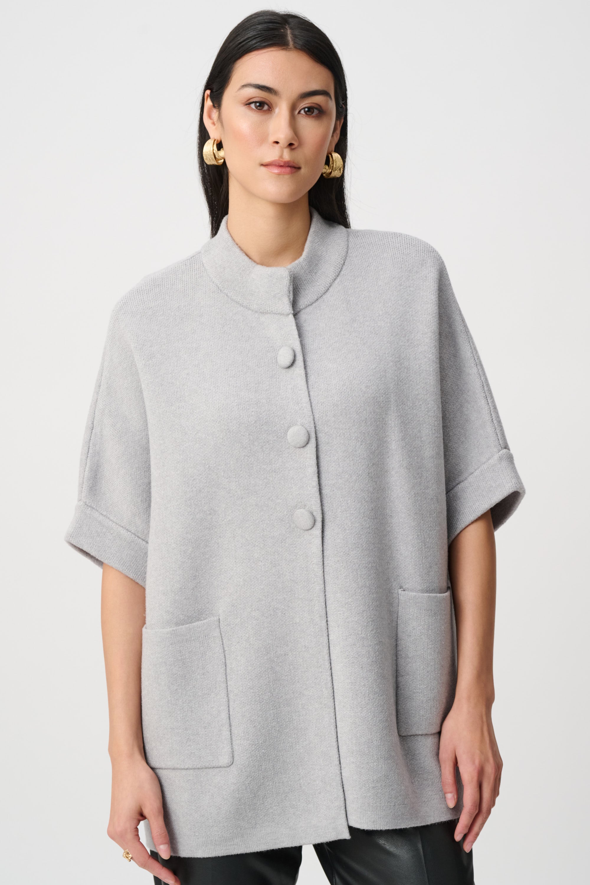 Chaqueta de punto de jersey con cuello medio gris claro 263951