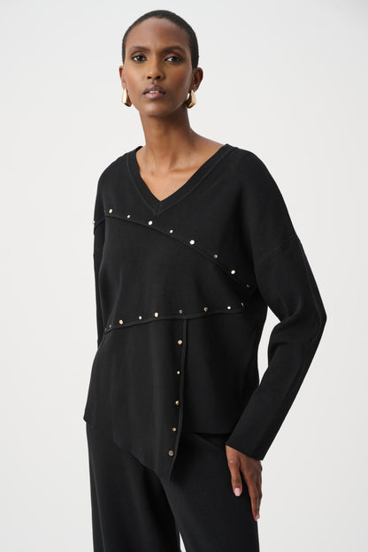 Blusa tejida asimétrica con detalle de tachuelas de metal negro 263961