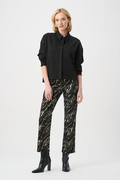 Blusa crop de mezclilla Featherweave con detalle de pedrería negro 263965