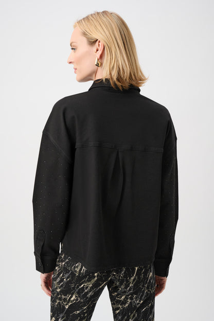 Blusa crop de mezclilla Featherweave con detalle de pedrería negro 263965