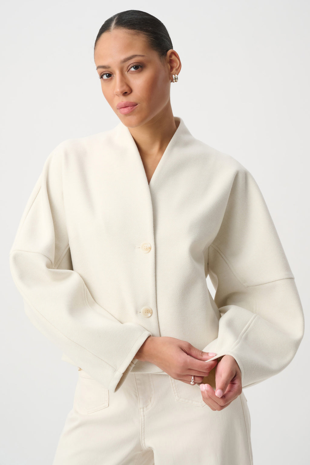 Chaqueta boxy con cuello chal beige 264043