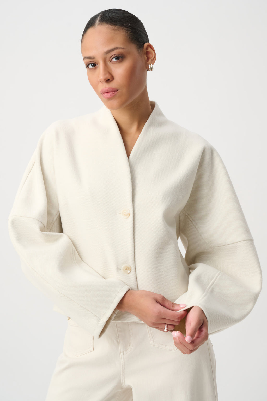 Chaqueta boxy con cuello chal beige 264043