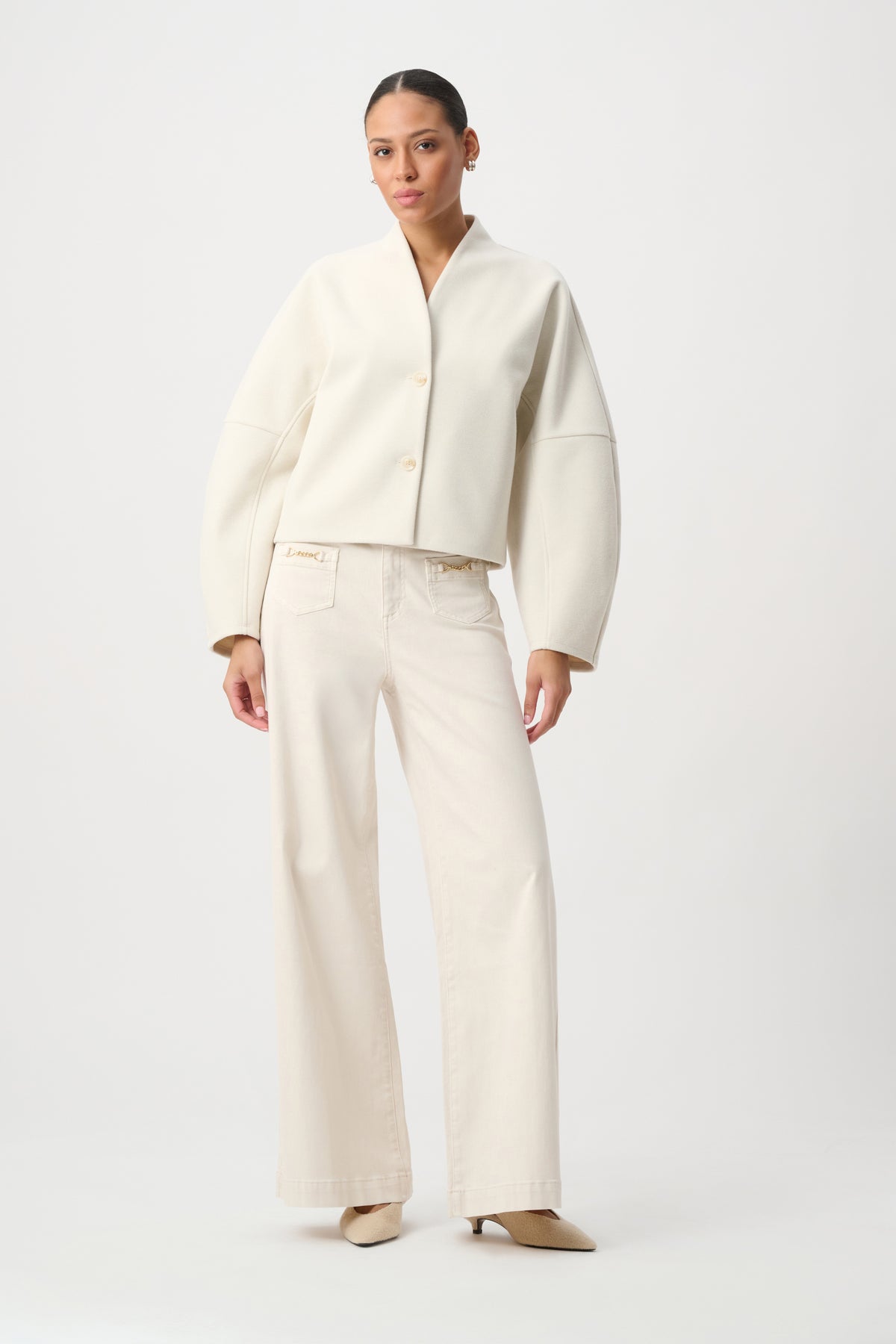 Chaqueta boxy con cuello chal beige 264043