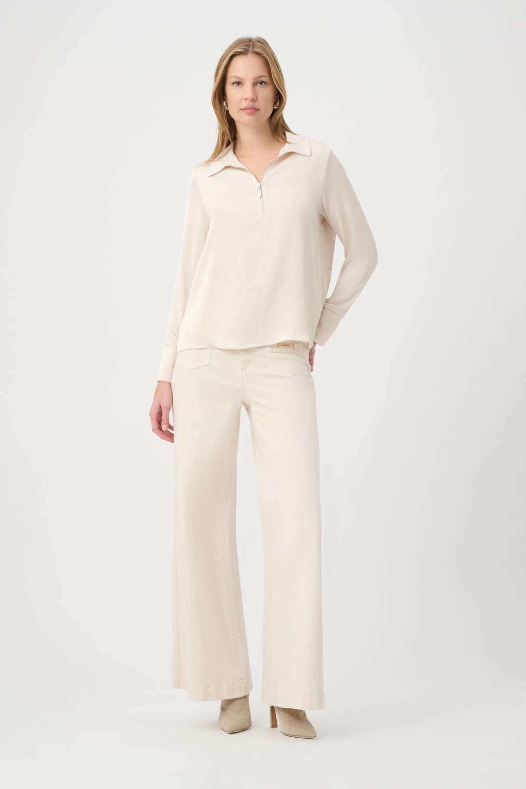 Top con cuello camisero beige 264050