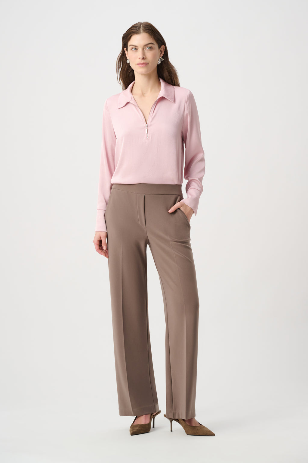 Top con cuello camisero rosa suave 264050