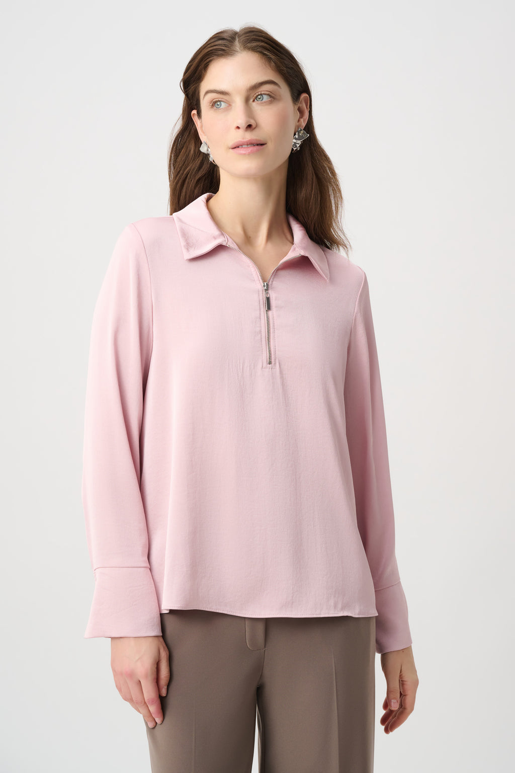 Top con cuello camisero rosa suave 264050