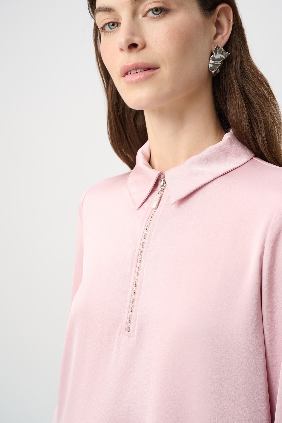 Top con cuello camisero rosa suave 264050