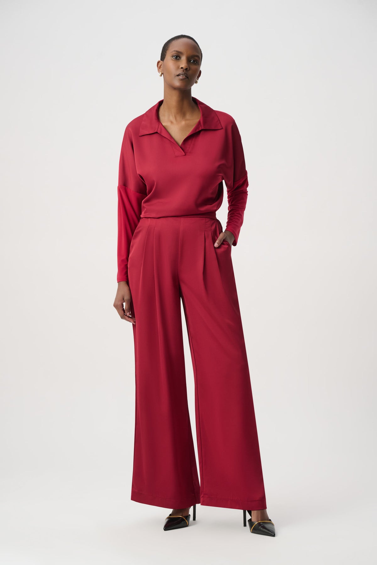Pantalones de pierna ancha rojo cereza 264078