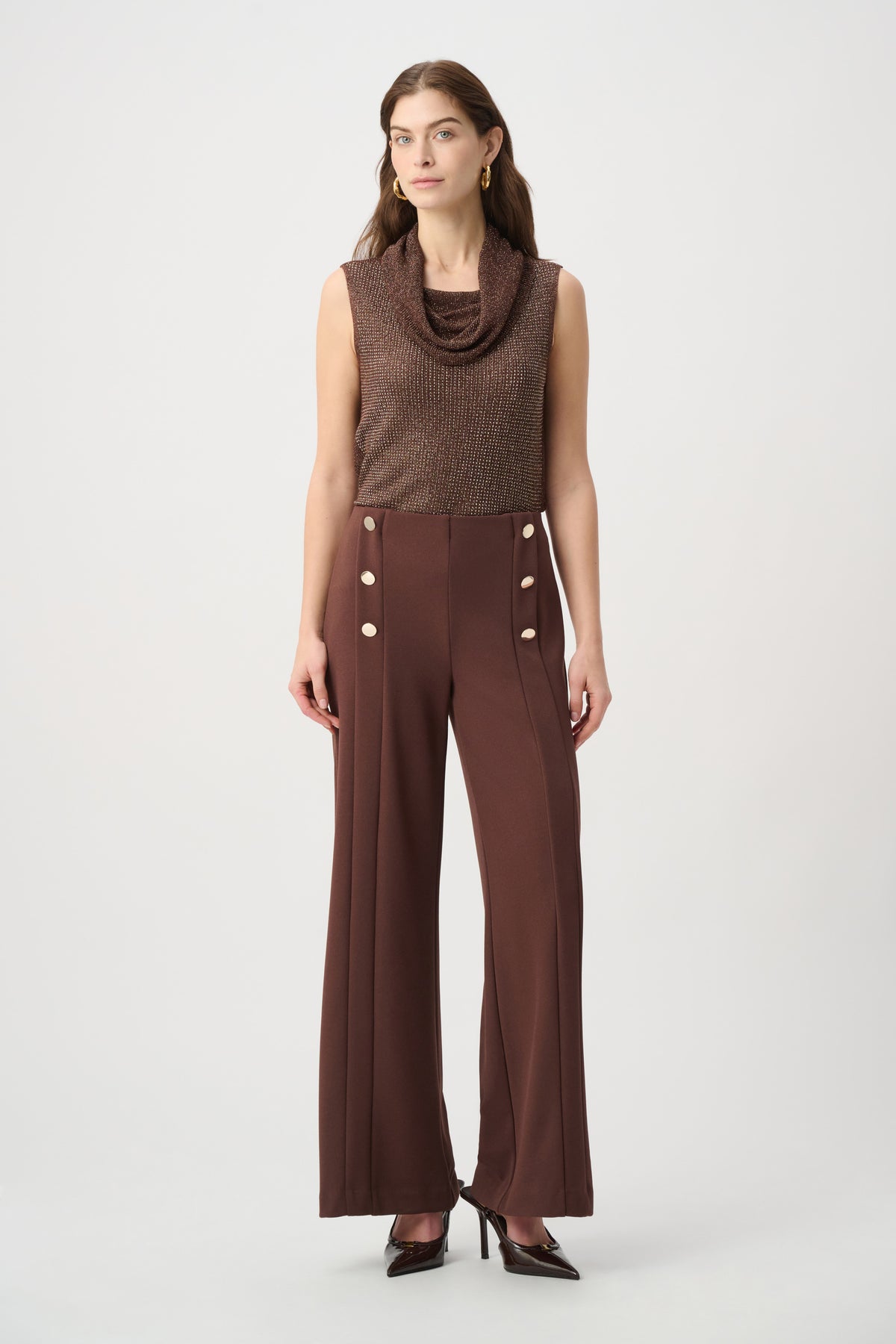 Pantalón de pierna ancha estilo marinero café 264087
