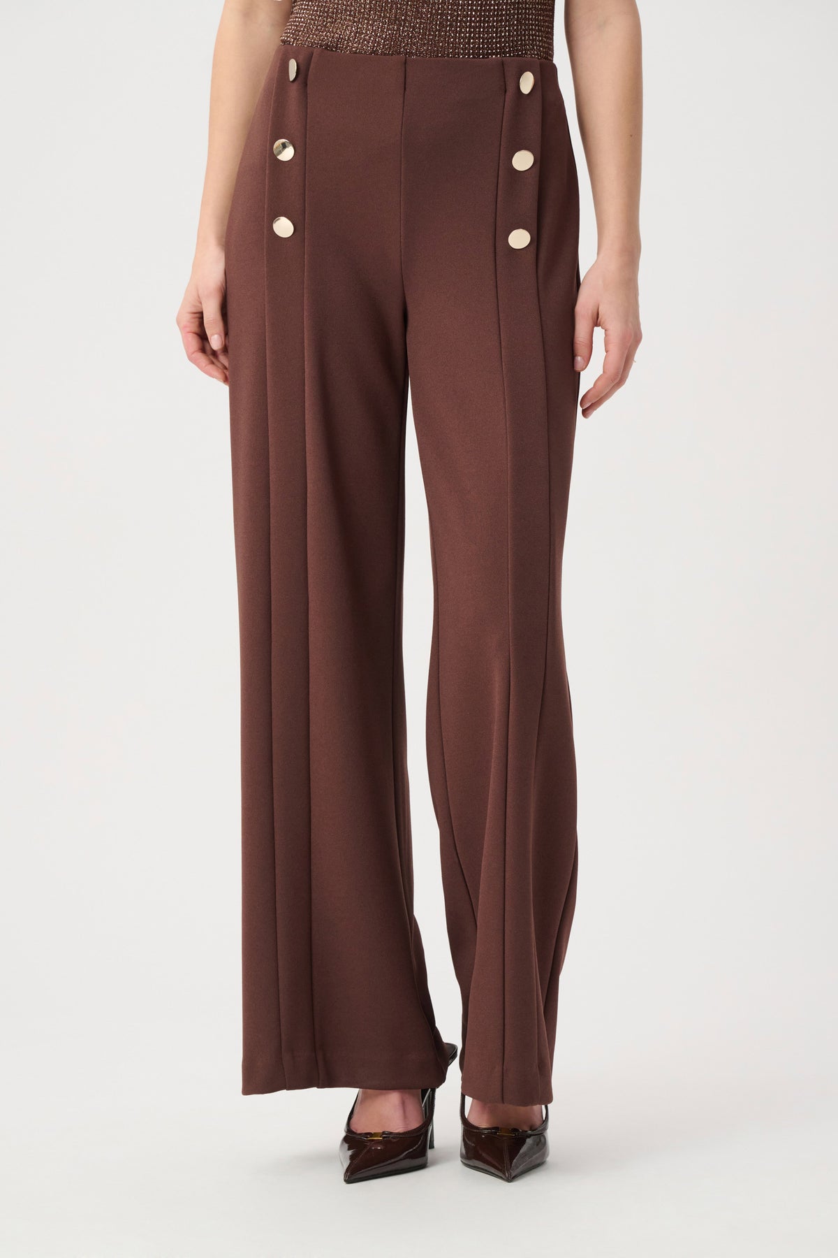 Pantalón de pierna ancha estilo marinero café 264087