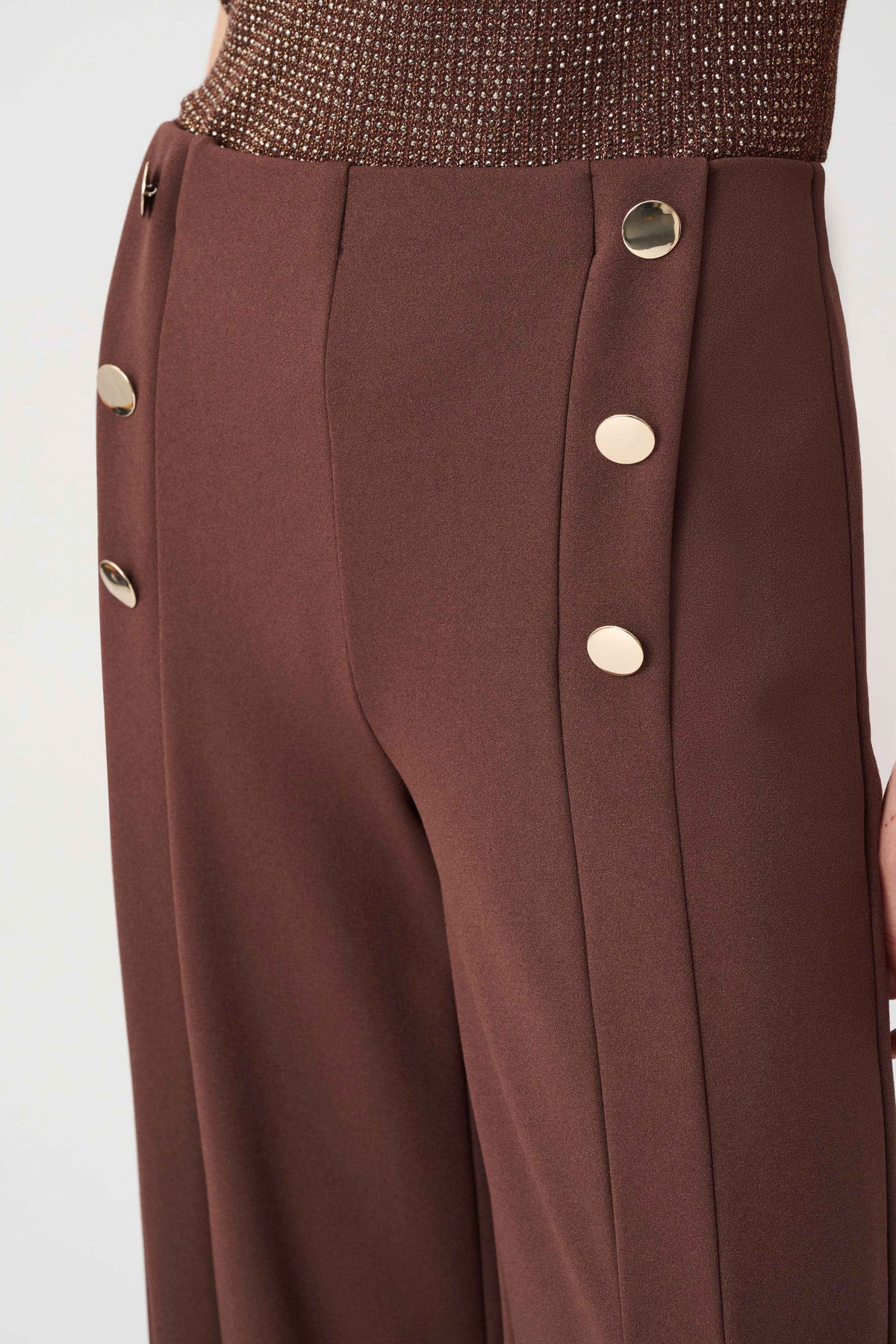 Pantalón de pierna ancha estilo marinero café 264087