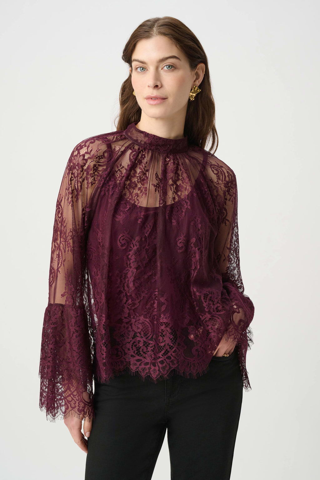 Blusa de encaje floral rojo baya 264098