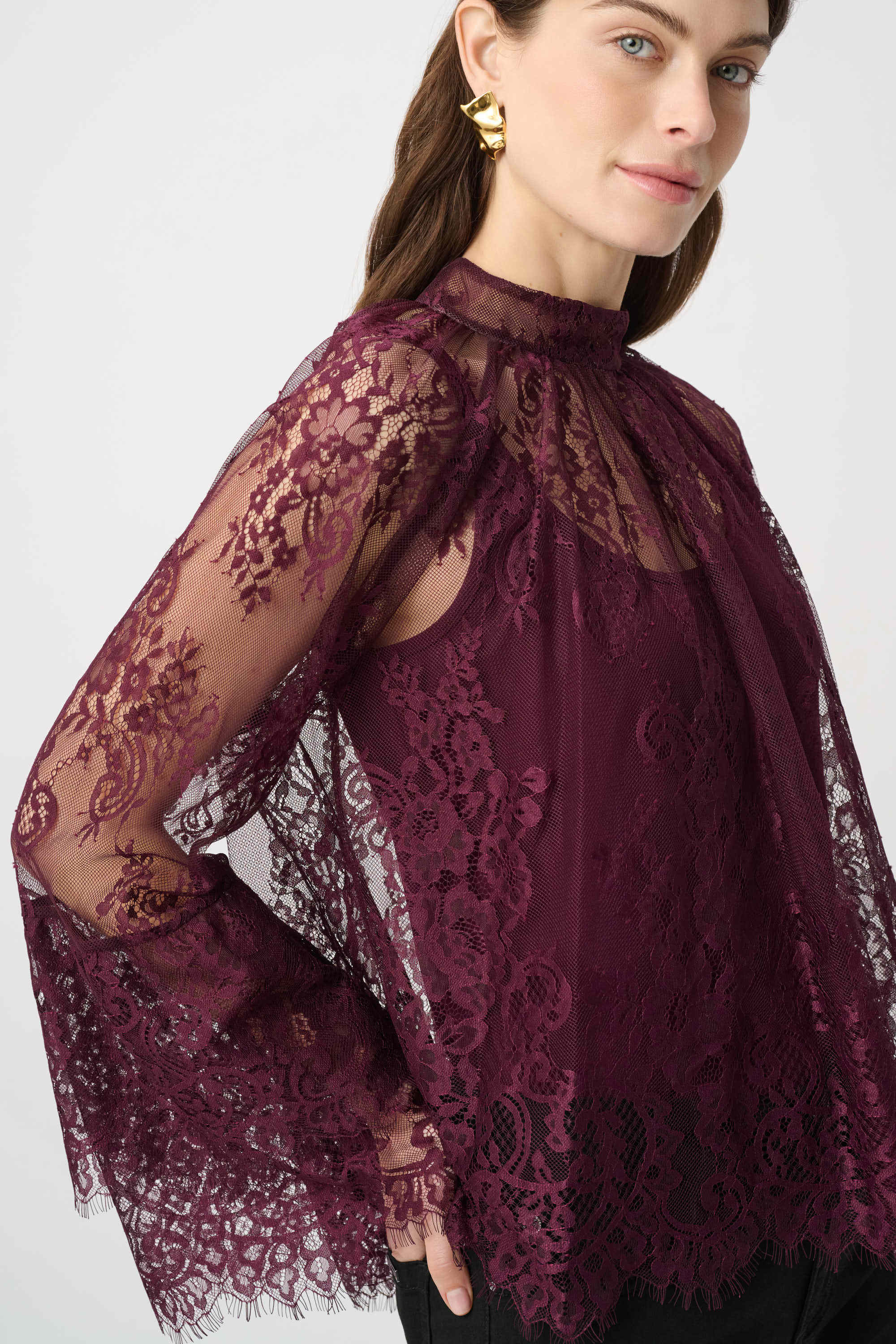 Blusa de encaje floral rojo baya 264098