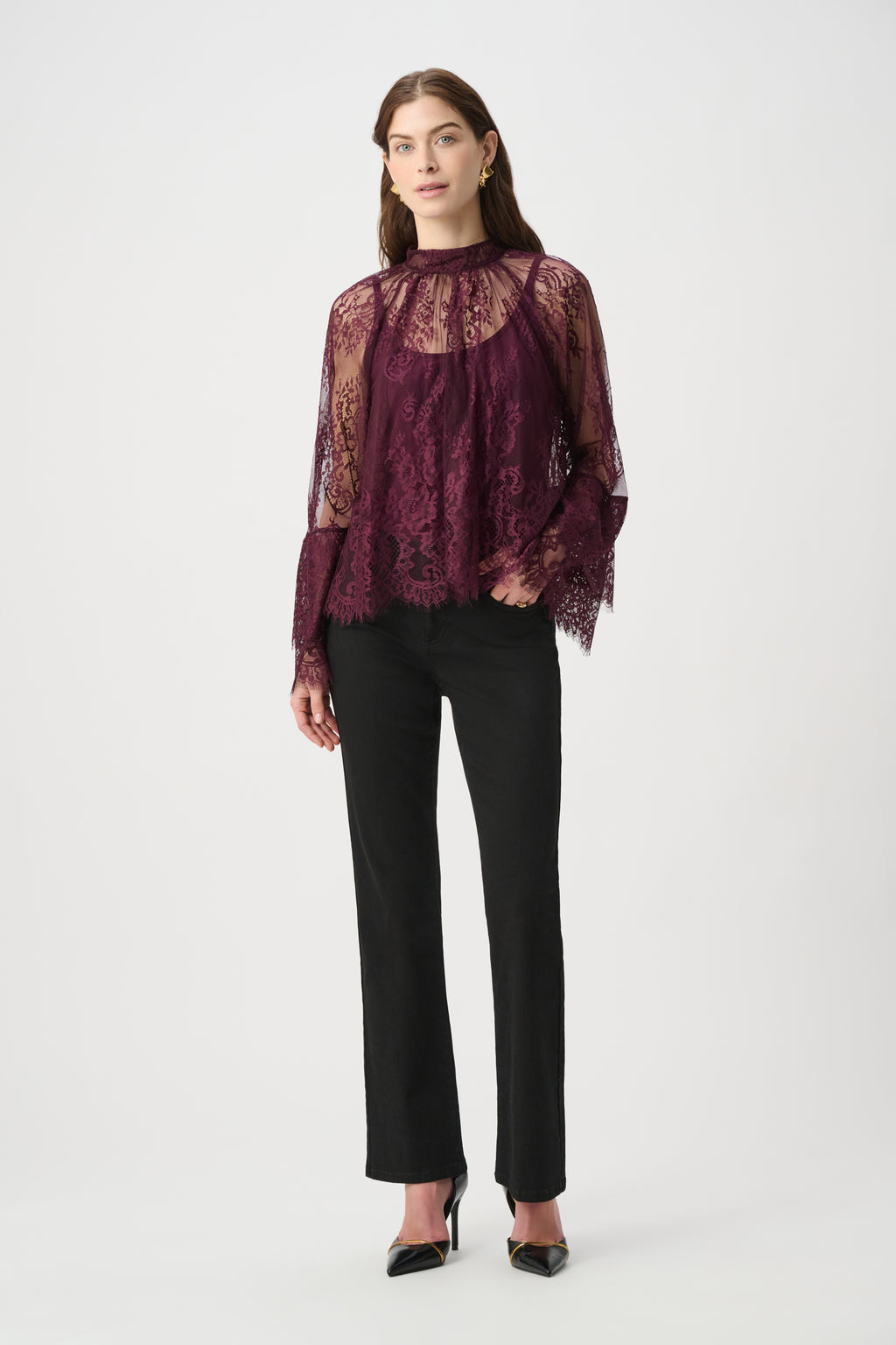 Blusa de encaje floral rojo baya 264098