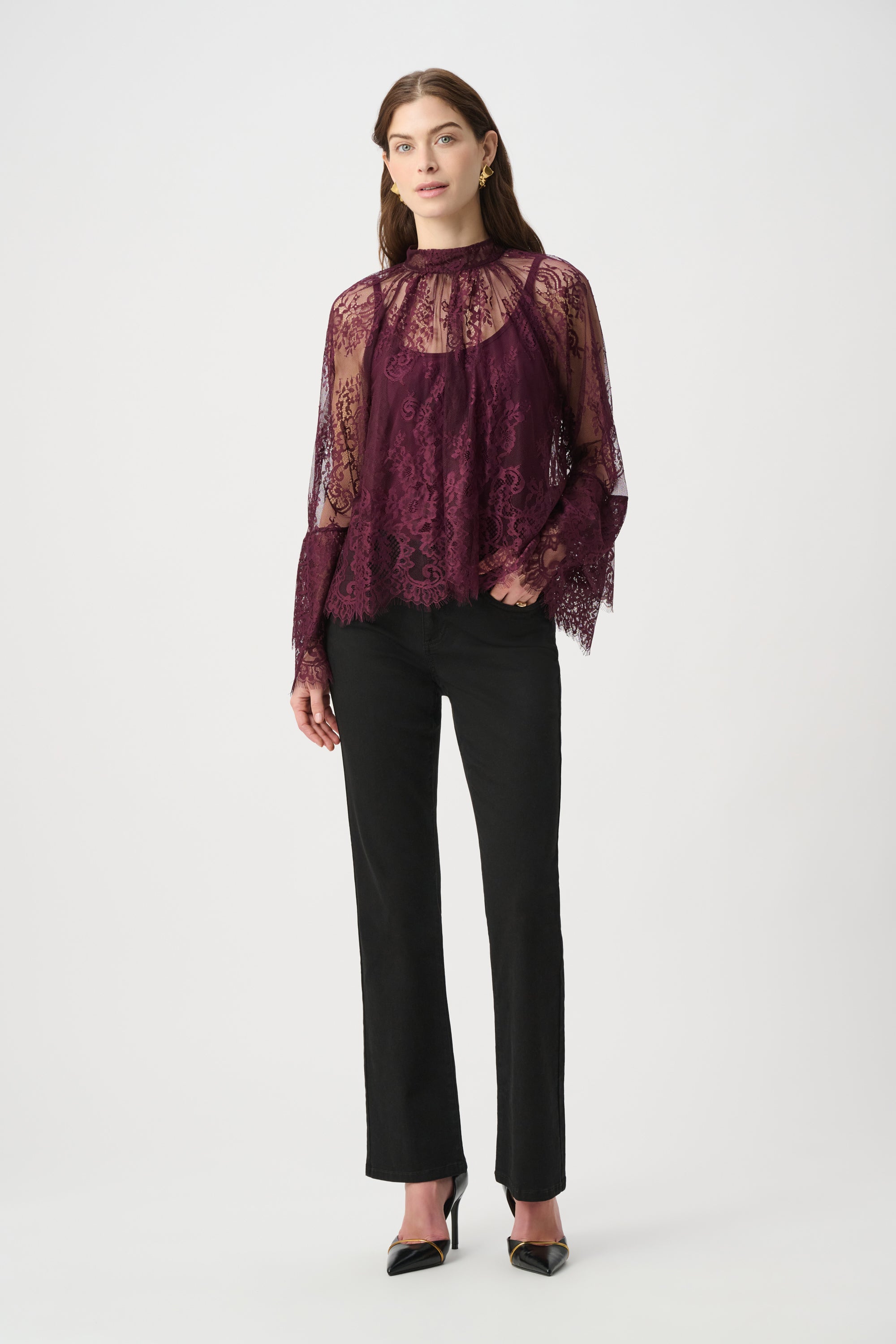 Blusa de encaje floral rojo baya 264098