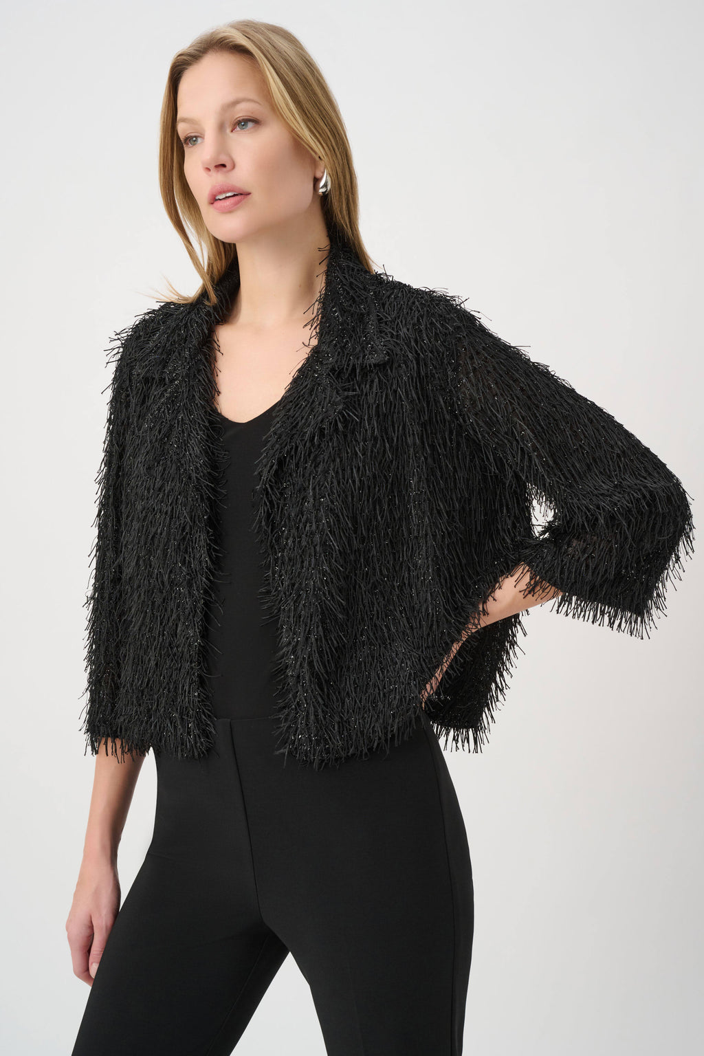 Blazer corto con flecos negro 264128