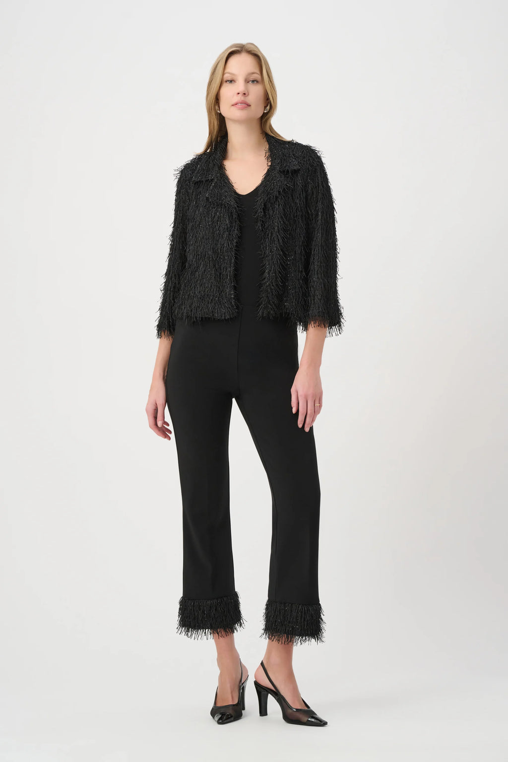 Blazer corto con flecos negro 264128