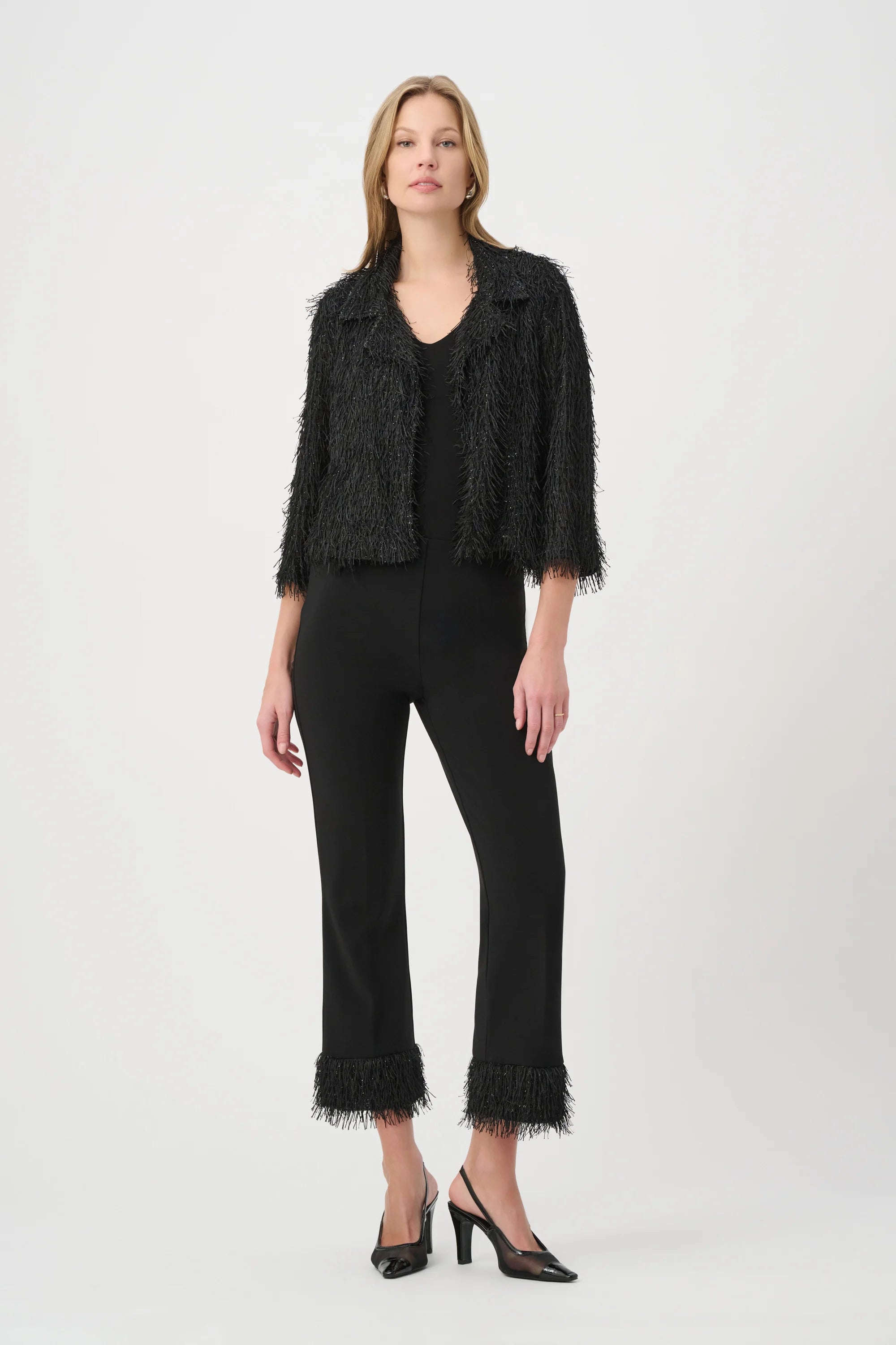 Blazer corto con flecos negro 264128