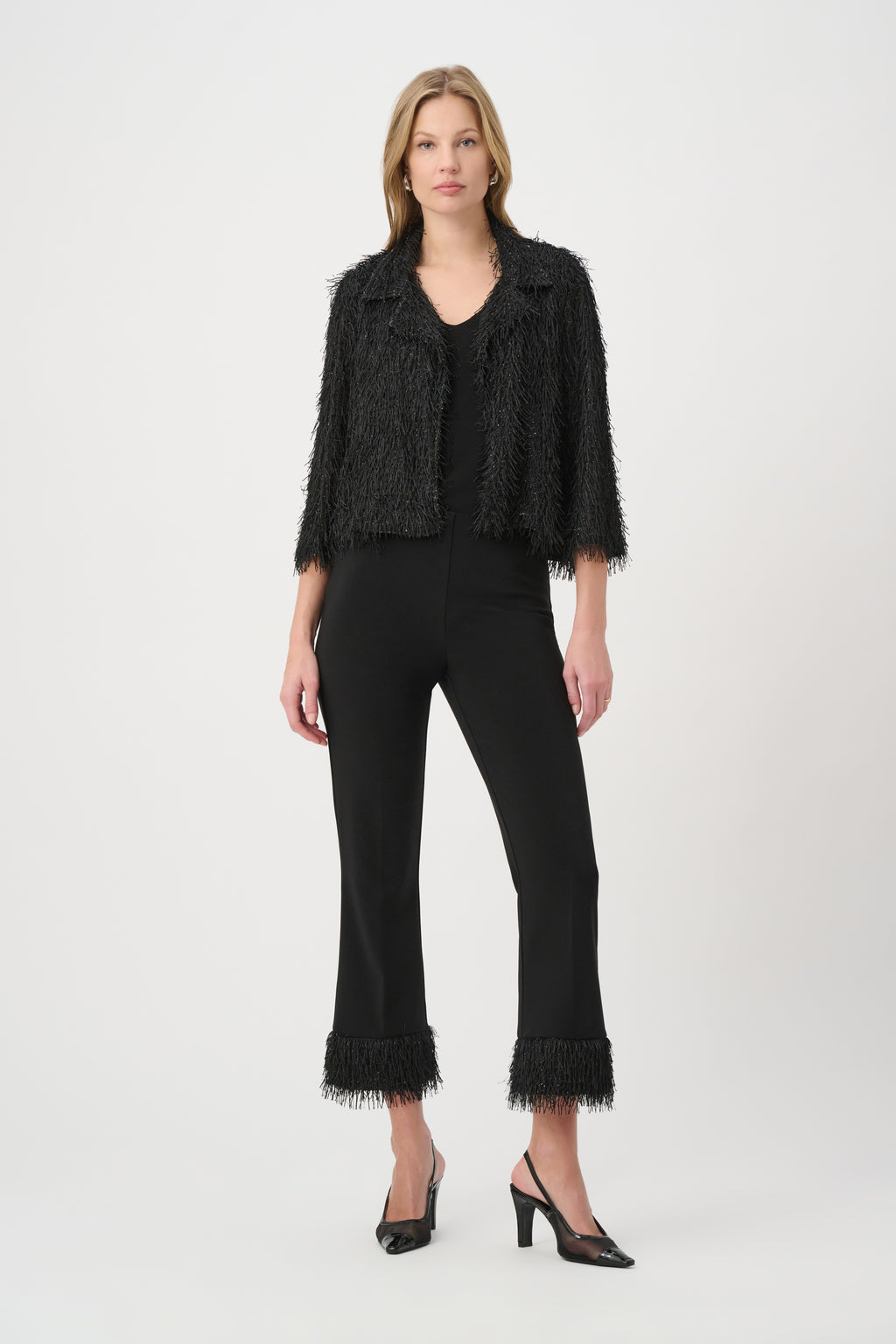 Pantalón acampanado con flecos negro 264157
