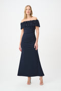 Vestido trompeta con flecos y hombros descubiertos azul marino 264713