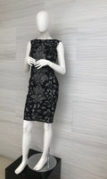 Vestido corto de encaje negro con fondo blanco AEF1474M