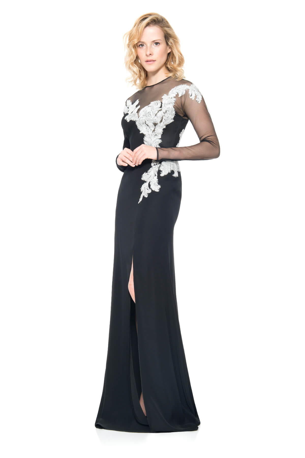 Vestido negro con borado de plumas plateado ARH15141L DIBRA