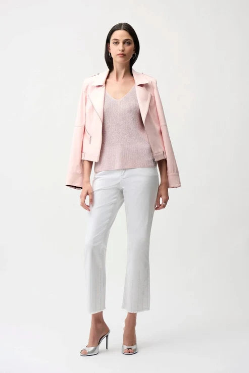 Blusa sin mangas metalizada con pedrería rosa suave 252915S2