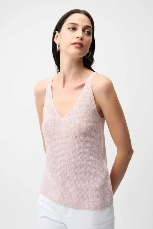 Blusa sin mangas metalizada con pedrería rosa suave 252915S2