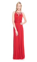 Vestido rojo plisado con escote pronunciado OC16701L
