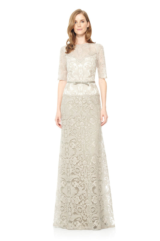 CORDED EMBROIDERY ON TULLE 3/4 SLEEVE GOWN ALX1224L-LATTP