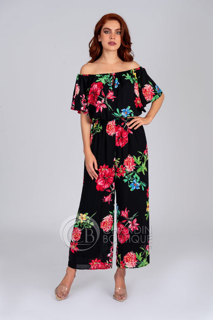 Jumpsuit negro con flores 201116 Joseph Ribkoff