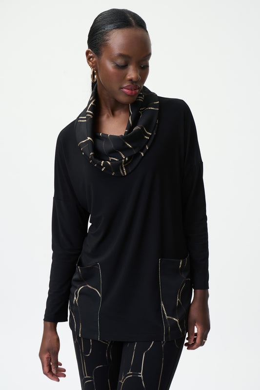 Blusa cuello cantaro negro con dorado 224065