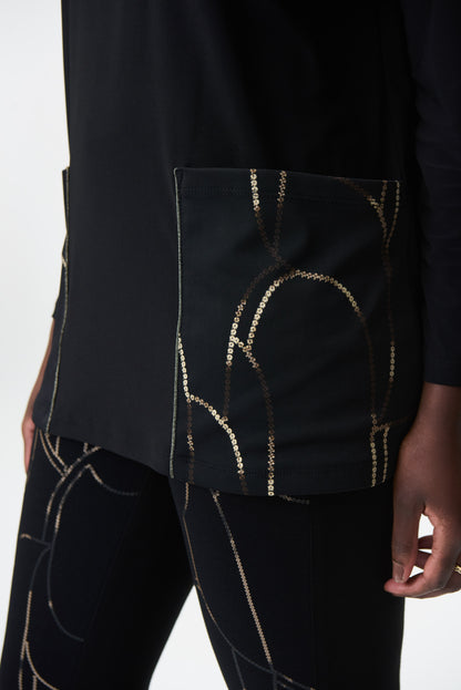 Blusa cuello cantaro negro con dorado 224065