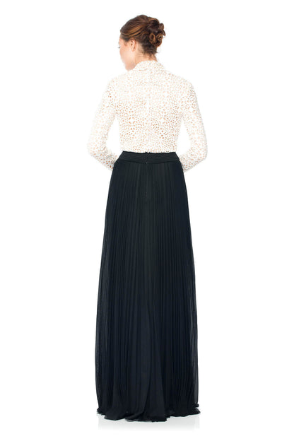 Vestido blanco y marfil manga larga 2281 Tadashi Shoji