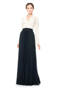 Vestido blanco y marfil manga larga 2281 Tadashi Shoji