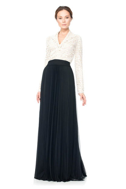 Vestido blanco y marfil manga larga 2281 Tadashi Shoji