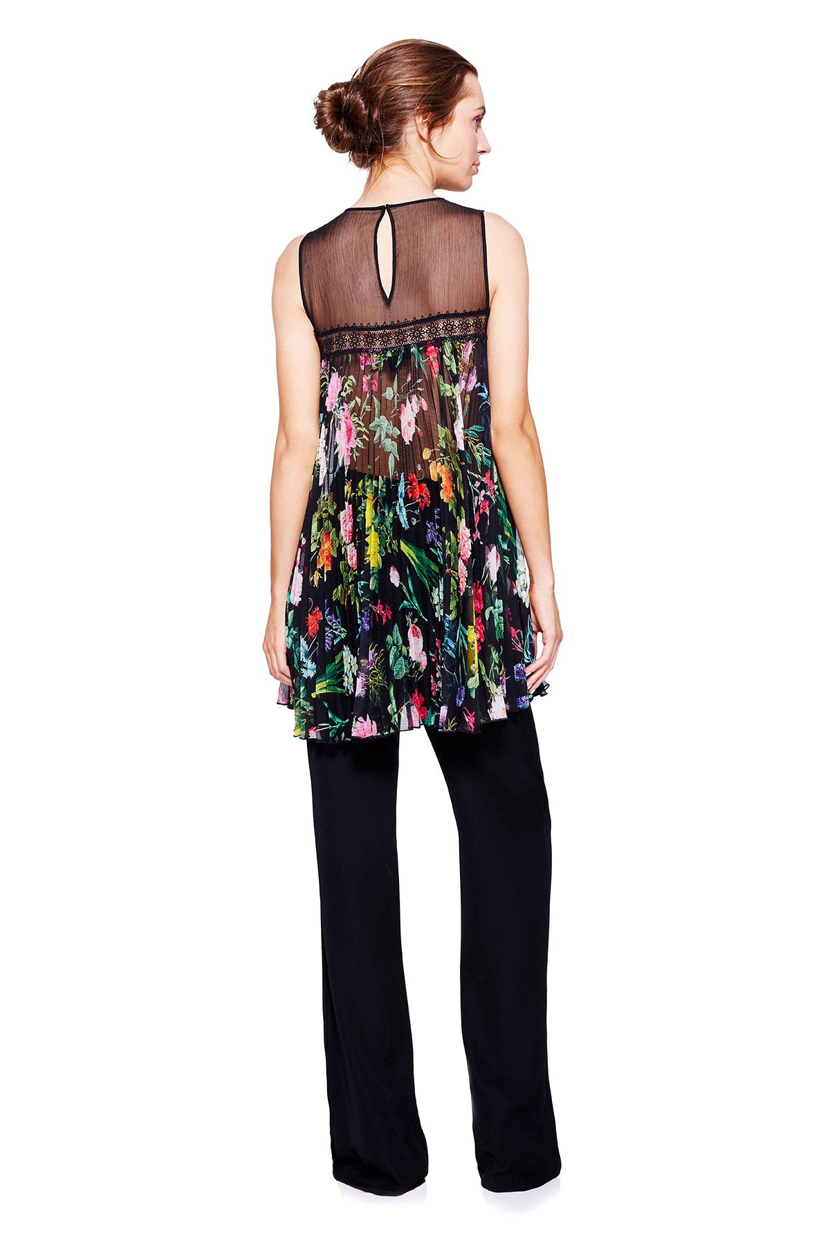 Vestido / Bluson negro con estampado de flores 17013 Tadashi Shoji