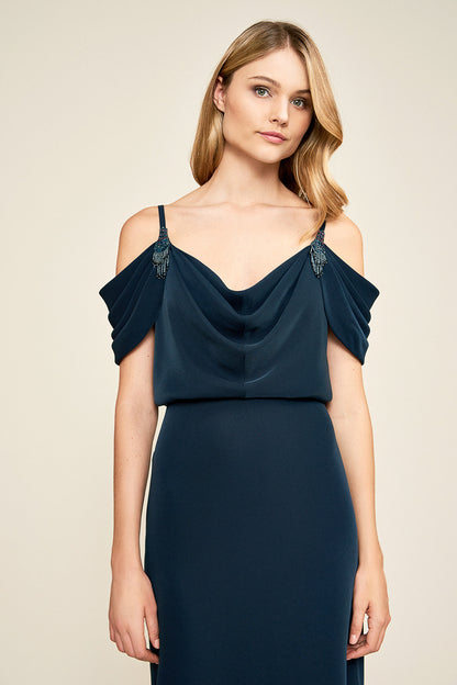 Vestido off-shoulder azul marino 18186 Tadashi Shoji