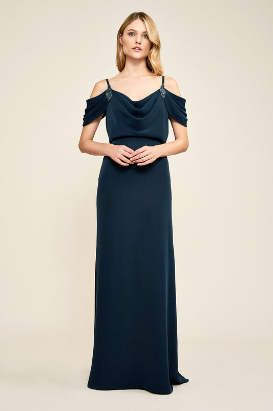 Vestido off-shoulder azul marino 18186 Tadashi Shoji