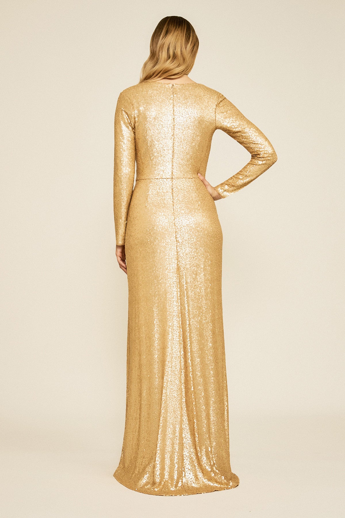 Vestido de lentejuelas dorado BGB18564L Tadashi Shoji