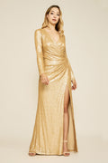 Vestido de lentejuelas dorado BGB18564L Tadashi Shoji