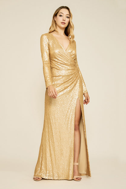 Vestido de lentejuelas dorado BGB18564L Tadashi Shoji