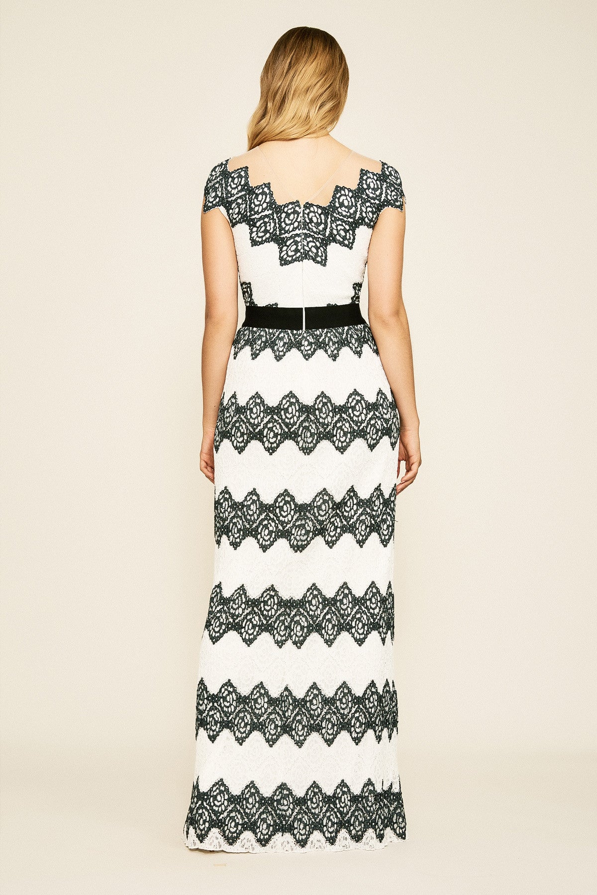 Vestido rayas y encaje blanco y negro BIF19415L Tadashi Shoji