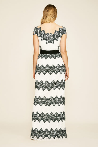 Vestido rayas y encaje blanco y negro BIF19415L Tadashi Shoji