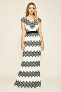 Vestido rayas y encaje blanco y negro BIF19415L Tadashi Shoji